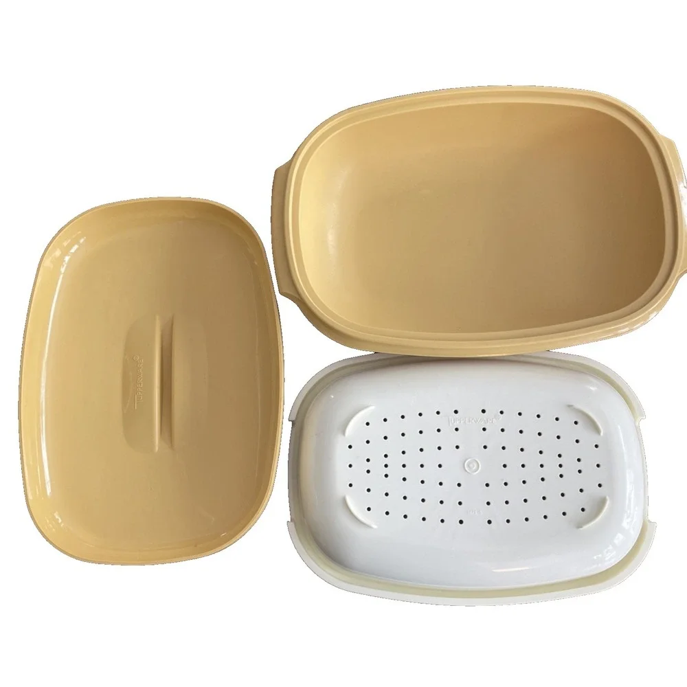 Vtg‎ Tupperware Microwave Steamer 3Pc Set Harvest Gold #1273-6 #1274-8 #1275-3